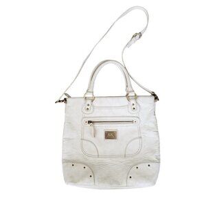 Vintage Anne Klein Cream Leather Studded Tote Bag With Shoulder Strap
